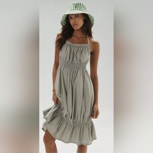 Anthropologie Daily Practice Tiered High-Low Midi Dress In Mint